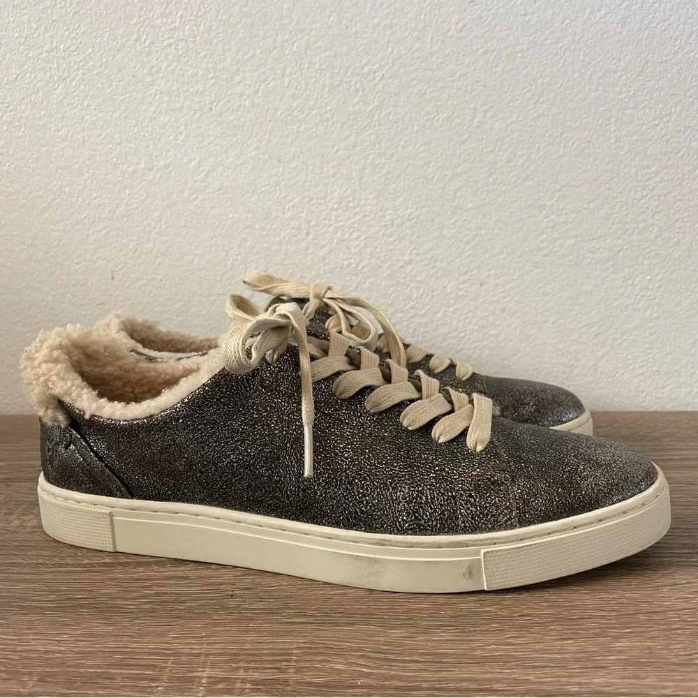 FRYE Ivy Shearling Low Lace In Anthracite, Size 8.5